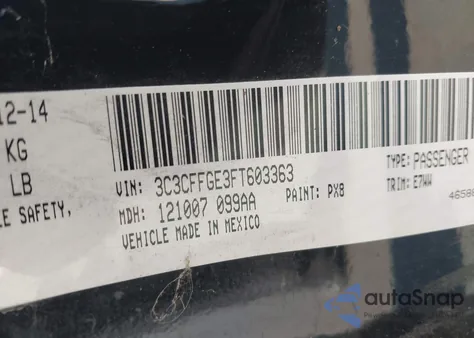 2015 Fiat 500E Battery Electric z USA, uszkodzony, nr VIN 3C3CFFGE3FT603363